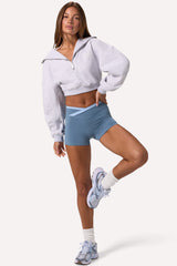 Quarter-Zip Cropped Sweatshirt in Grey Marl