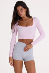 Seamless Soft Rib Cut-Out Crop Top in Powder Pink