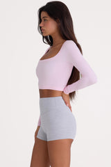 Seamless Soft Rib Cut-Out Crop Top in Powder Pink