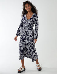 Floral Button Front Midi Dress