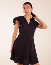 Leopard Print Wrap Ruffle Mini Dress