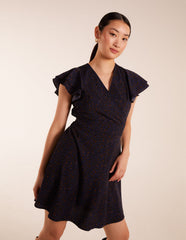 Leopard Print Wrap Ruffle Mini Dress