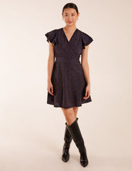 Leopard Print Wrap Ruffle Mini Dress