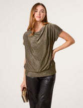 Metallic Cowl Neck Draped Top