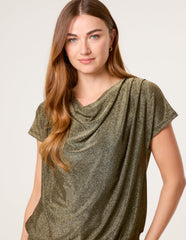 Metallic Cowl Neck Draped Top