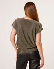 Metallic Cowl Neck Draped Top