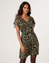 Animal Print Frill V Neck Mini Mesh Dress