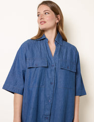 Button Front Denim Shirt Dress