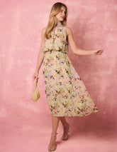 Watercolour Printed Sleeveless Midi Dress