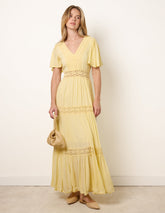 V-Neck Tiered Crochet Detail Maxi Dress