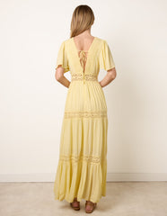 V-Neck Tiered Crochet Detail Maxi Dress