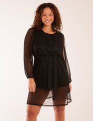 Metallic Plisse Belted Dress