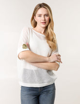 Crochet Gold Flower Brooch Detailed Top