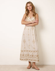 Embroidered Maxi Dress With Adjustable Straps
