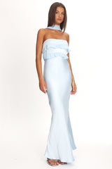 Damsel Reverse Halter Frill Trim Maxi Dress Baby Blue