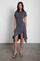 ASYMMETRICAL RUFFLE HEM MIDI DRESS