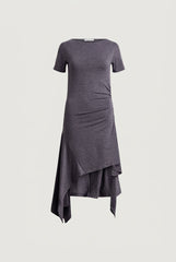ASYMMETRICAL RUFFLE HEM MIDI DRESS