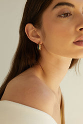 DOUBLE LAYERED HOOP STONE EARRING