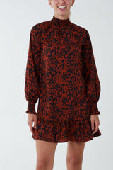 Abstract Print High Neck Mini Smock Dress