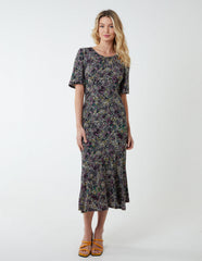 Angel Sleeve Tiered Midi Dress