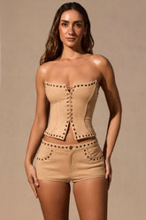 Lace-Up Corset Top in Tan