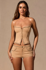 Lace-Up Corset Top in Tan