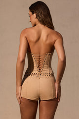 Lace-Up Corset Top in Tan