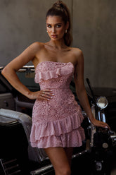 Monte Carlo Strapless Ruffle Dress Blush