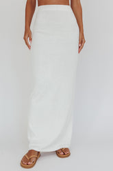 Calculated Ribbed Knit Maxi Skirt White