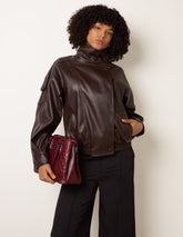 High Collar Faux Leather Jacket
