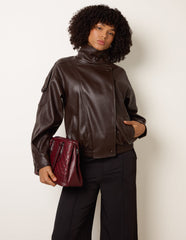 High Collar Faux Leather Jacket