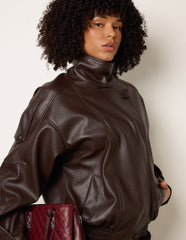 High Collar Faux Leather Jacket