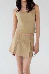 LINEN BLEND PLEATED MINI SKIRT