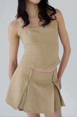 LINEN BLEND PLEATED MINI SKIRT