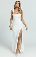 Tabitha Maxi Dress - Cowl Neck High Split Dress in Ivory