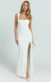 Tabitha Maxi Dress - Cowl Neck High Split Dress in Ivory