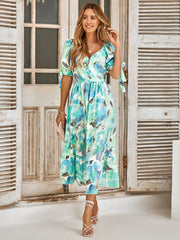 TANYA PAINTING FLORAL SHORT SLEEVE MAXI DRESS - TURQUOISE