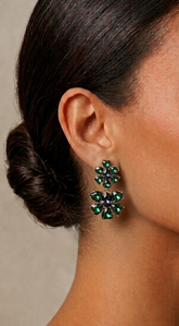 Ria Tiers Rhinestone Flower Dangle Earrings - Green