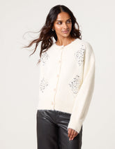 Diamante Sequin Brochure Button Front Cardigan