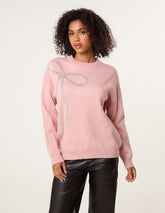 Diamante And Pearl Bow Knit Jumper