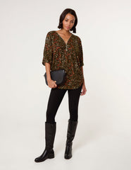Printed Zip Front Top