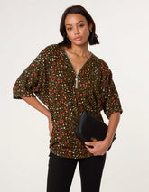Printed Zip Front Top