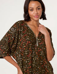 Printed Zip Front Top