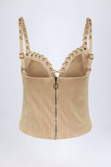 Lace-Up Top in Tan