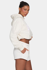 Oversized Applique Hoodie in Blush Polka Dot