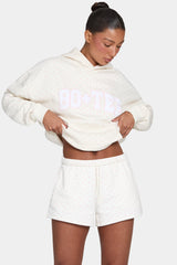 Oversized Applique Hoodie in Blush Polka Dot