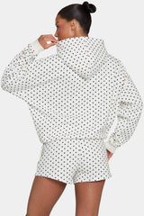 Oversized Applique Hoodie in Monochrome Polka Dot