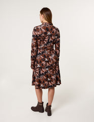 Abstract Printed Short Belted Shirt Dress