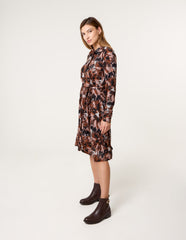 Abstract Printed Short Belted Shirt Dress