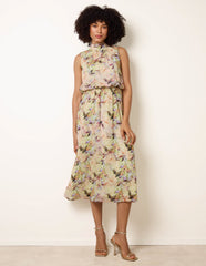 Watercolour Printed Sleeveless Midi Dress
